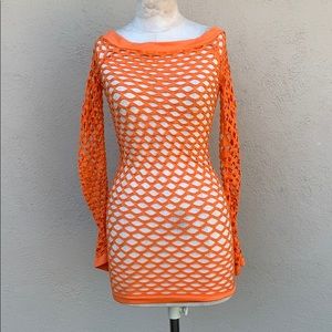 orange fishnet dress